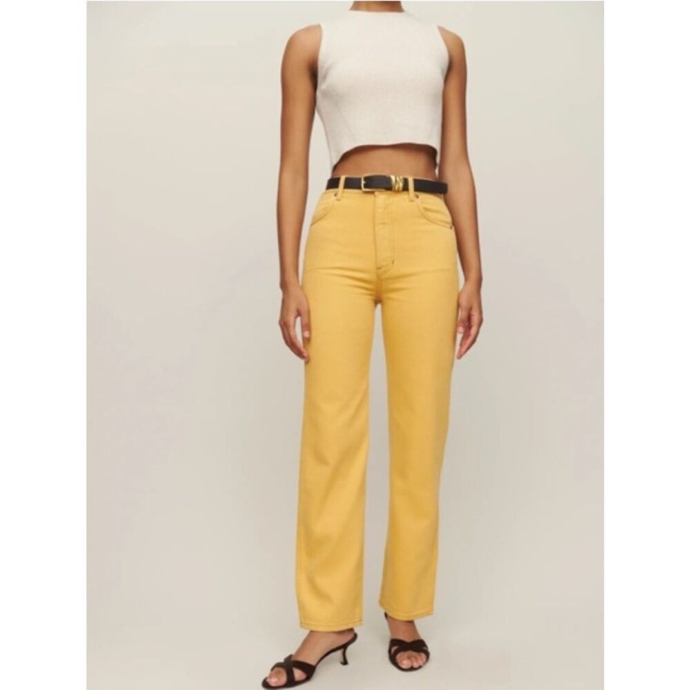 Reformation Cowboy High Rise Straight Jean Pollen Yellow Womens 28